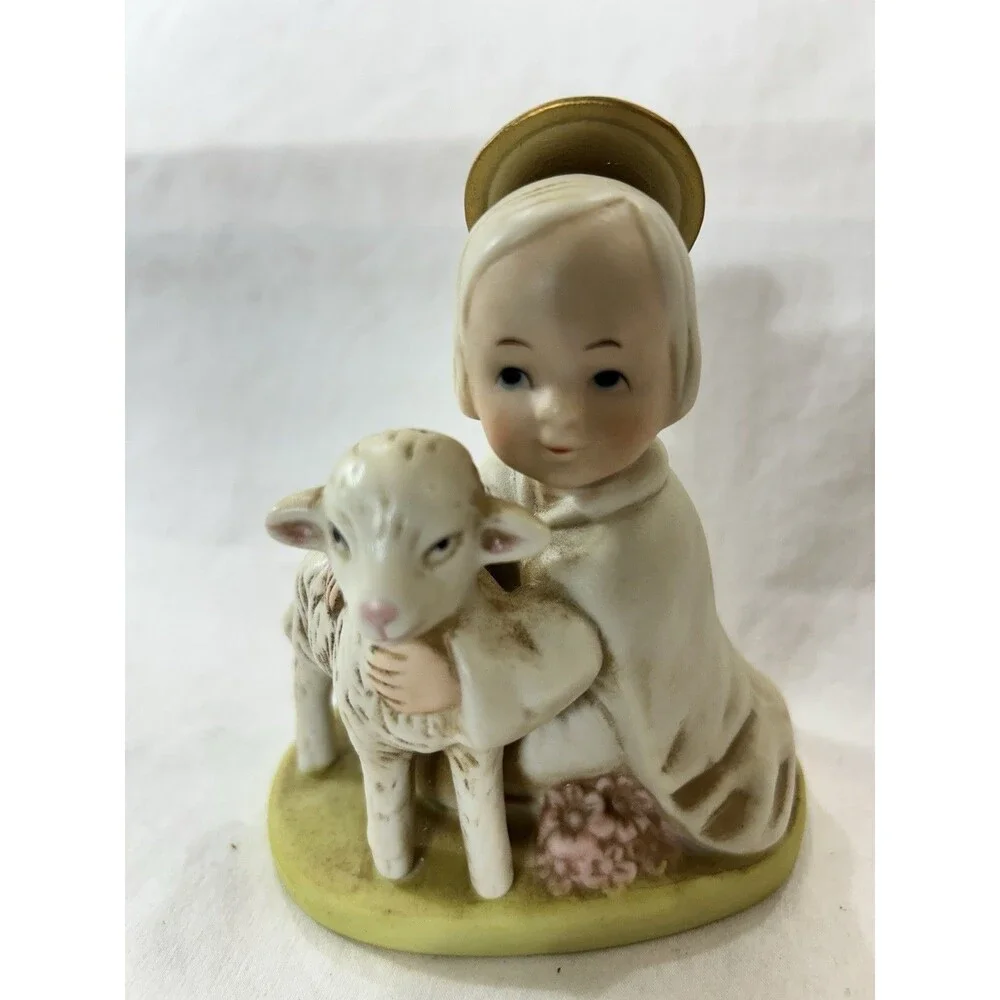 Vintage Homco Angel & Lamb Figurine #5605 Christian Christmas Religious
